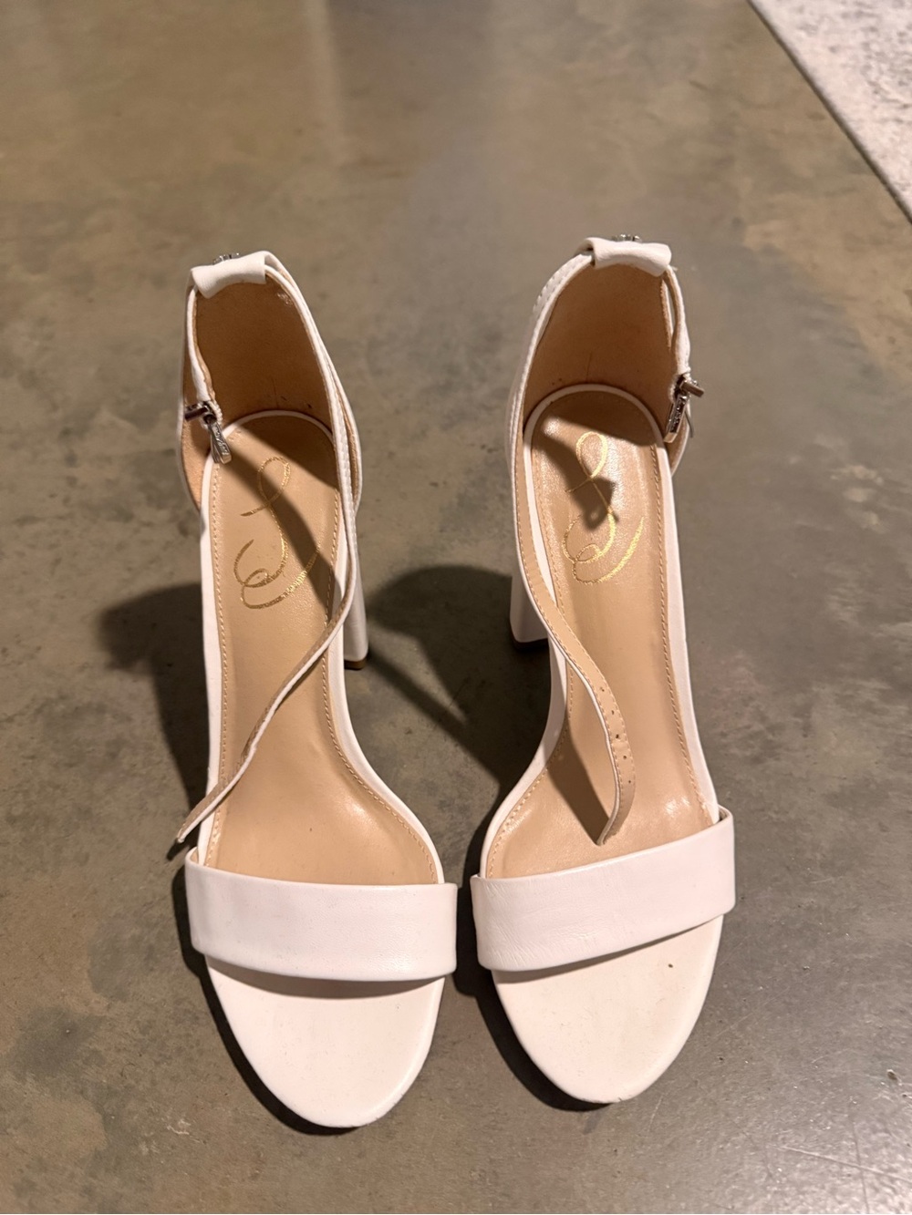 Sam Edelman White Ankle-Strap Block Heel Sandals